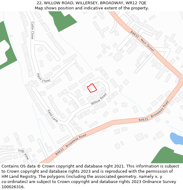 22, WILLOW ROAD, WILLERSEY, BROADWAY, WR12 7QE: Location map and indicative extent of plot