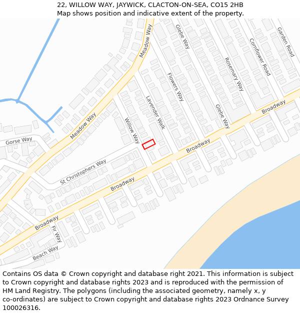 22, WILLOW WAY, JAYWICK, CLACTON-ON-SEA, CO15 2HB: Location map and indicative extent of plot