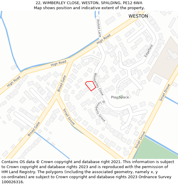 22, WIMBERLEY CLOSE, WESTON, SPALDING, PE12 6WA: Location map and indicative extent of plot