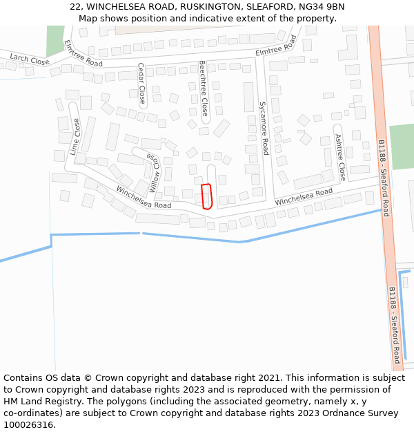 22, WINCHELSEA ROAD, RUSKINGTON, SLEAFORD, NG34 9BN: Location map and indicative extent of plot