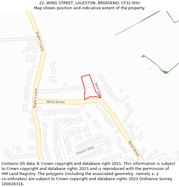 22, WIND STREET, LALESTON, BRIDGEND, CF32 0HU: Location map and indicative extent of plot