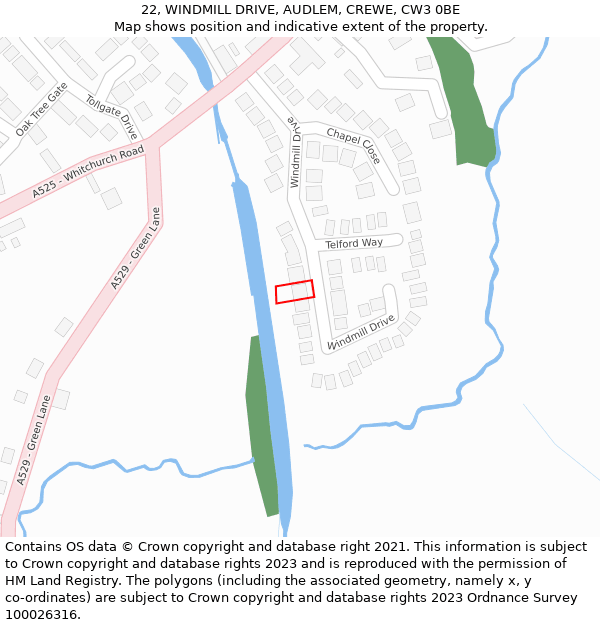 22, WINDMILL DRIVE, AUDLEM, CREWE, CW3 0BE: Location map and indicative extent of plot