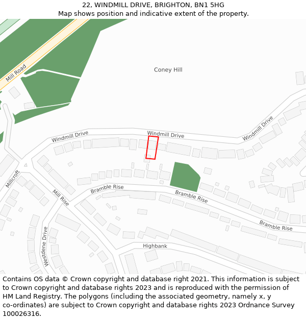 22, WINDMILL DRIVE, BRIGHTON, BN1 5HG: Location map and indicative extent of plot
