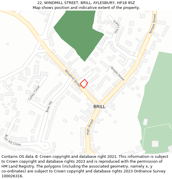 22, WINDMILL STREET, BRILL, AYLESBURY, HP18 9SZ: Location map and indicative extent of plot