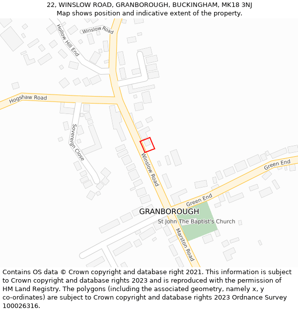 22, WINSLOW ROAD, GRANBOROUGH, BUCKINGHAM, MK18 3NJ: Location map and indicative extent of plot