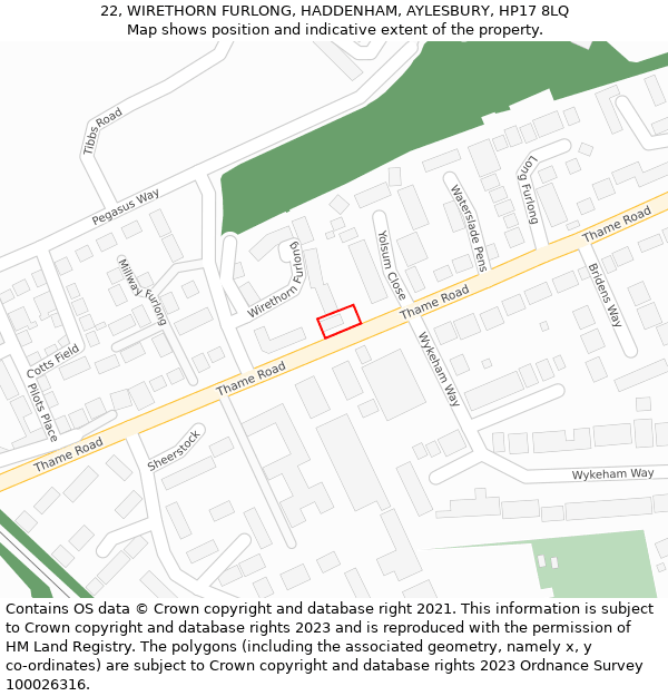 22, WIRETHORN FURLONG, HADDENHAM, AYLESBURY, HP17 8LQ: Location map and indicative extent of plot