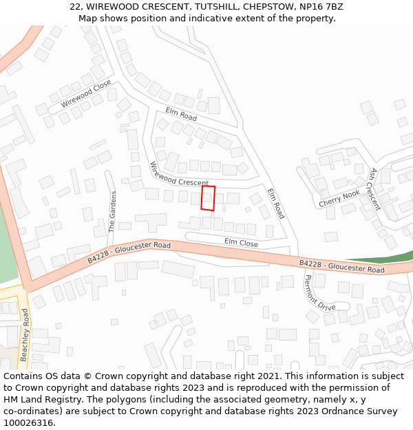 22, WIREWOOD CRESCENT, TUTSHILL, CHEPSTOW, NP16 7BZ: Location map and indicative extent of plot