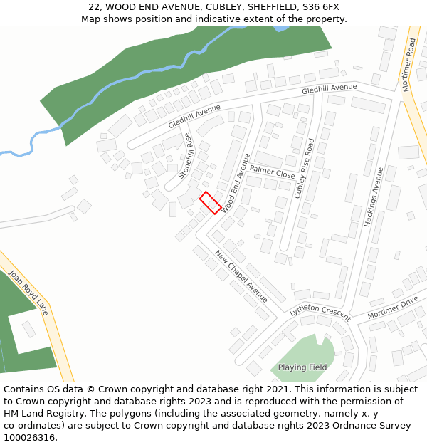 22, WOOD END AVENUE, CUBLEY, SHEFFIELD, S36 6FX: Location map and indicative extent of plot