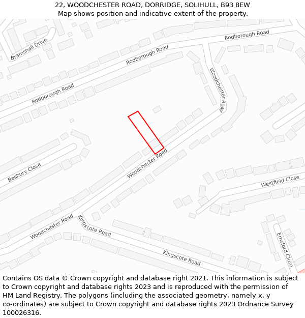 22, WOODCHESTER ROAD, DORRIDGE, SOLIHULL, B93 8EW: Location map and indicative extent of plot