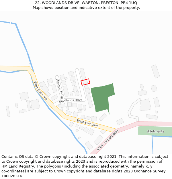 22, WOODLANDS DRIVE, WARTON, PRESTON, PR4 1UQ: Location map and indicative extent of plot