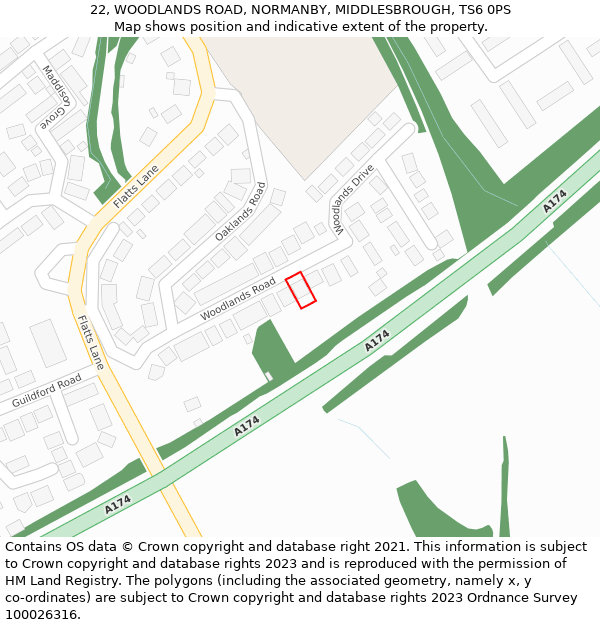 22, WOODLANDS ROAD, NORMANBY, MIDDLESBROUGH, TS6 0PS: Location map and indicative extent of plot