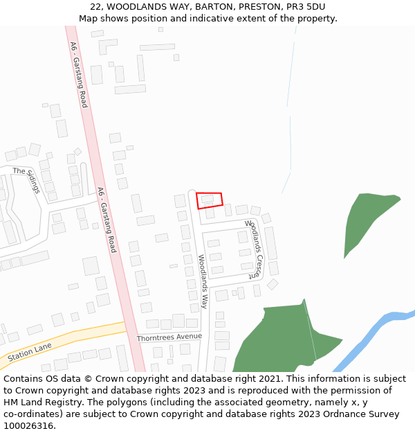 22, WOODLANDS WAY, BARTON, PRESTON, PR3 5DU: Location map and indicative extent of plot