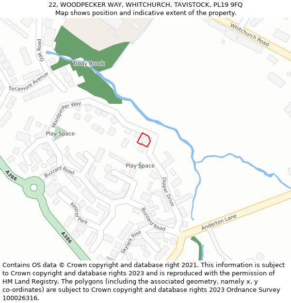 22, WOODPECKER WAY, WHITCHURCH, TAVISTOCK, PL19 9FQ: Location map and indicative extent of plot