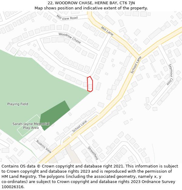 22, WOODROW CHASE, HERNE BAY, CT6 7JN: Location map and indicative extent of plot