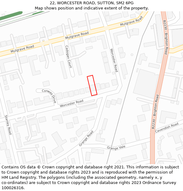 22, WORCESTER ROAD, SUTTON, SM2 6PG: Location map and indicative extent of plot
