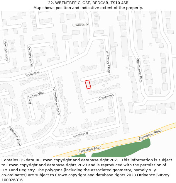 22, WRENTREE CLOSE, REDCAR, TS10 4SB: Location map and indicative extent of plot