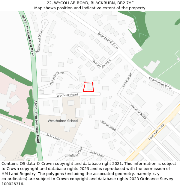 22, WYCOLLAR ROAD, BLACKBURN, BB2 7AF: Location map and indicative extent of plot