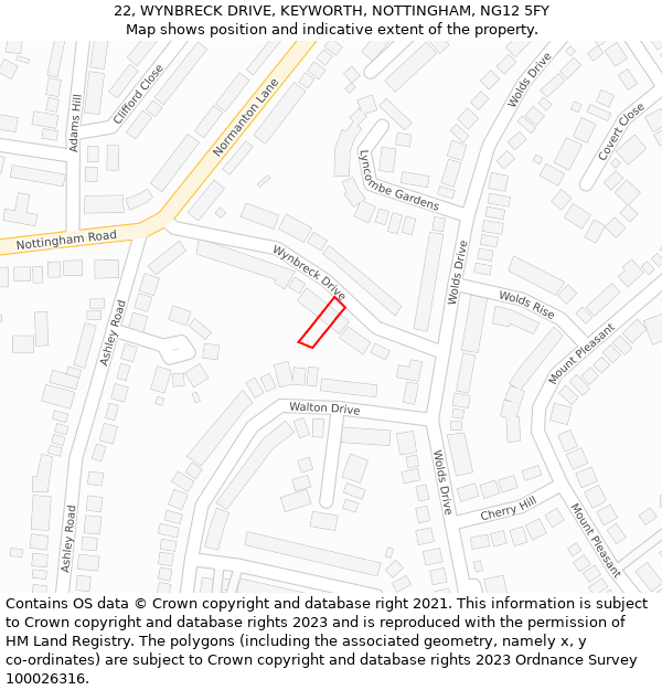 22, WYNBRECK DRIVE, KEYWORTH, NOTTINGHAM, NG12 5FY: Location map and indicative extent of plot