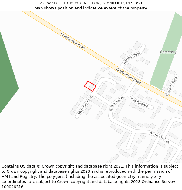 22, WYTCHLEY ROAD, KETTON, STAMFORD, PE9 3SR: Location map and indicative extent of plot