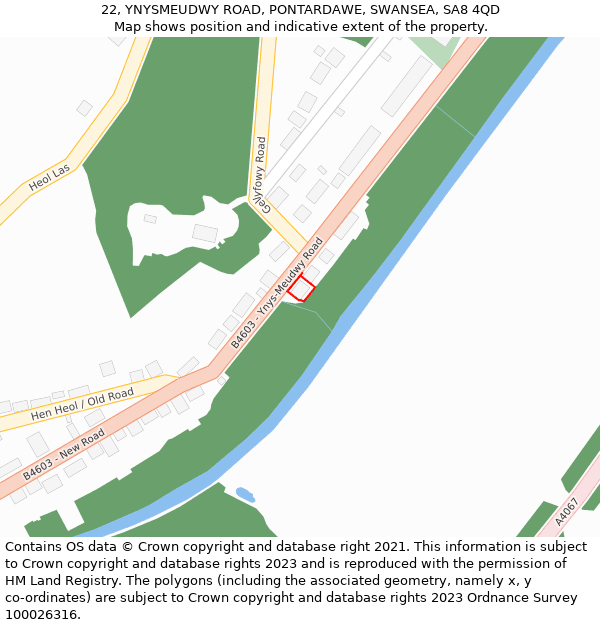 22, YNYSMEUDWY ROAD, PONTARDAWE, SWANSEA, SA8 4QD: Location map and indicative extent of plot