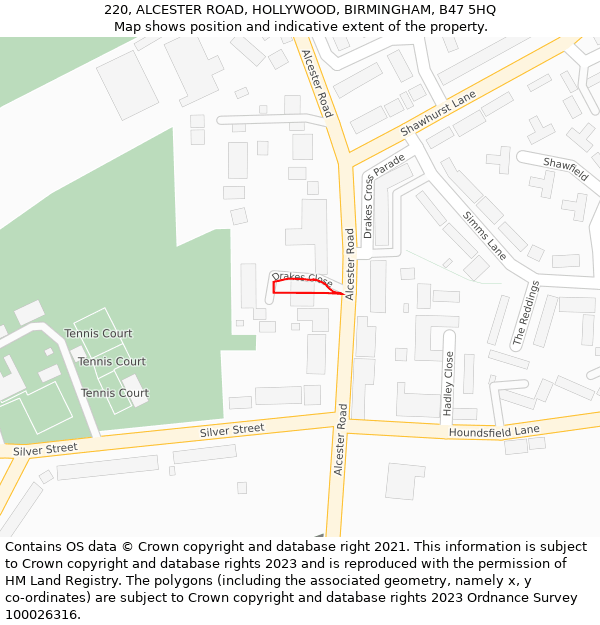 220, ALCESTER ROAD, HOLLYWOOD, BIRMINGHAM, B47 5HQ: Location map and indicative extent of plot