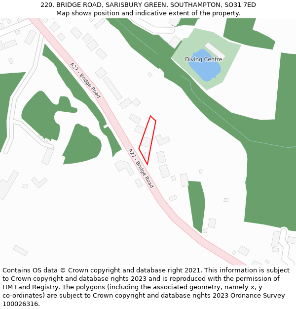 220, BRIDGE ROAD, SARISBURY GREEN, SOUTHAMPTON, SO31 7ED: Location map and indicative extent of plot