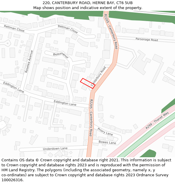 220, CANTERBURY ROAD, HERNE BAY, CT6 5UB: Location map and indicative extent of plot