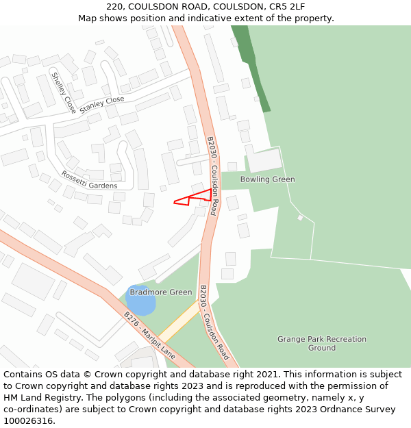 220, COULSDON ROAD, COULSDON, CR5 2LF: Location map and indicative extent of plot