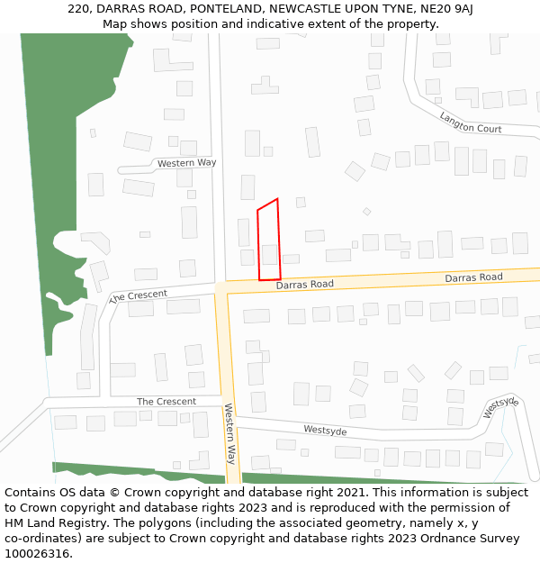 220, DARRAS ROAD, PONTELAND, NEWCASTLE UPON TYNE, NE20 9AJ: Location map and indicative extent of plot