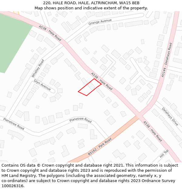 220, HALE ROAD, HALE, ALTRINCHAM, WA15 8EB: Location map and indicative extent of plot