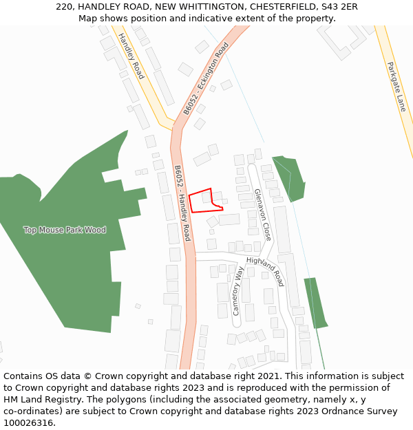 220, HANDLEY ROAD, NEW WHITTINGTON, CHESTERFIELD, S43 2ER: Location map and indicative extent of plot