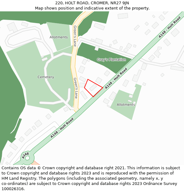 220, HOLT ROAD, CROMER, NR27 9JN: Location map and indicative extent of plot