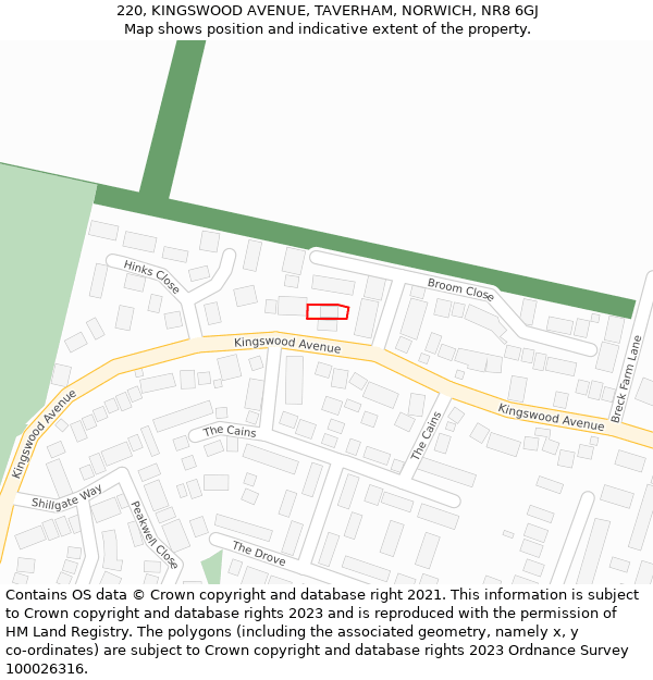 220, KINGSWOOD AVENUE, TAVERHAM, NORWICH, NR8 6GJ: Location map and indicative extent of plot