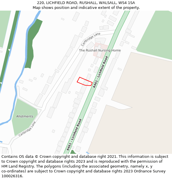 220, LICHFIELD ROAD, RUSHALL, WALSALL, WS4 1SA: Location map and indicative extent of plot