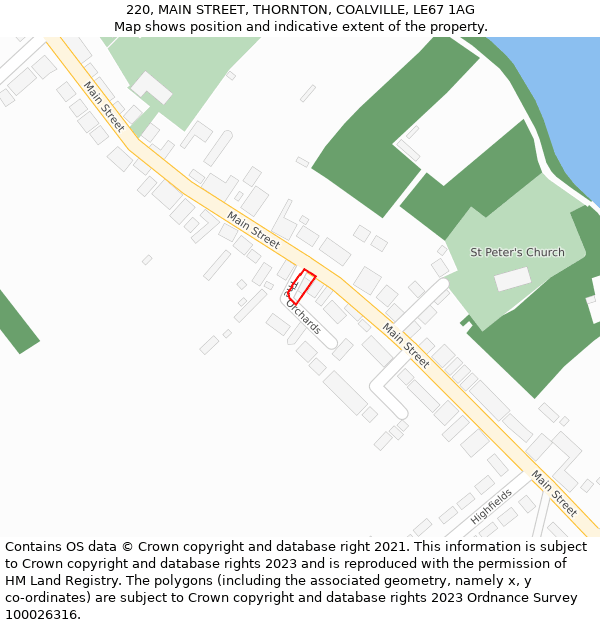 220, MAIN STREET, THORNTON, COALVILLE, LE67 1AG: Location map and indicative extent of plot