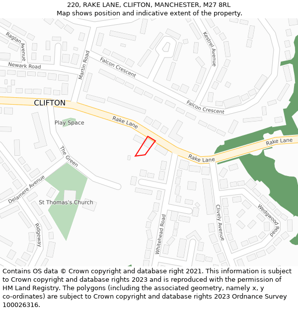 220, RAKE LANE, CLIFTON, MANCHESTER, M27 8RL: Location map and indicative extent of plot