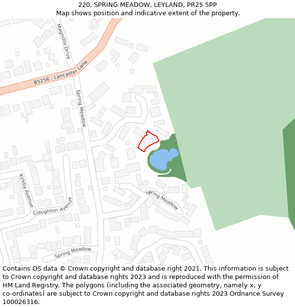 220, SPRING MEADOW, LEYLAND, PR25 5PP: Location map and indicative extent of plot