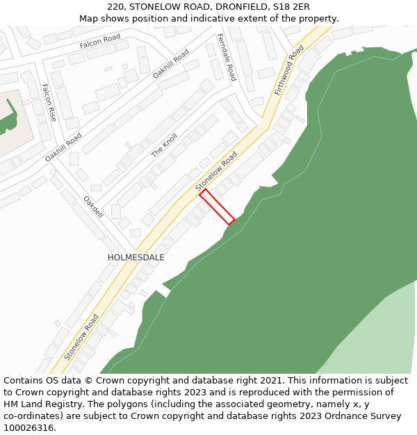 220, STONELOW ROAD, DRONFIELD, S18 2ER: Location map and indicative extent of plot