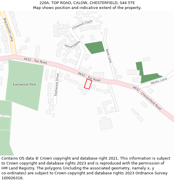 220A, TOP ROAD, CALOW, CHESTERFIELD, S44 5TE: Location map and indicative extent of plot