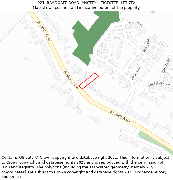 221, BRADGATE ROAD, ANSTEY, LEICESTER, LE7 7FX: Location map and indicative extent of plot