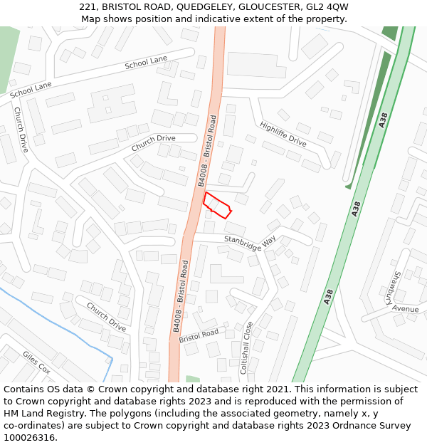 221, BRISTOL ROAD, QUEDGELEY, GLOUCESTER, GL2 4QW: Location map and indicative extent of plot