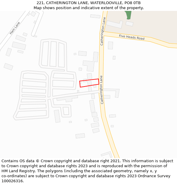 221, CATHERINGTON LANE, WATERLOOVILLE, PO8 0TB: Location map and indicative extent of plot