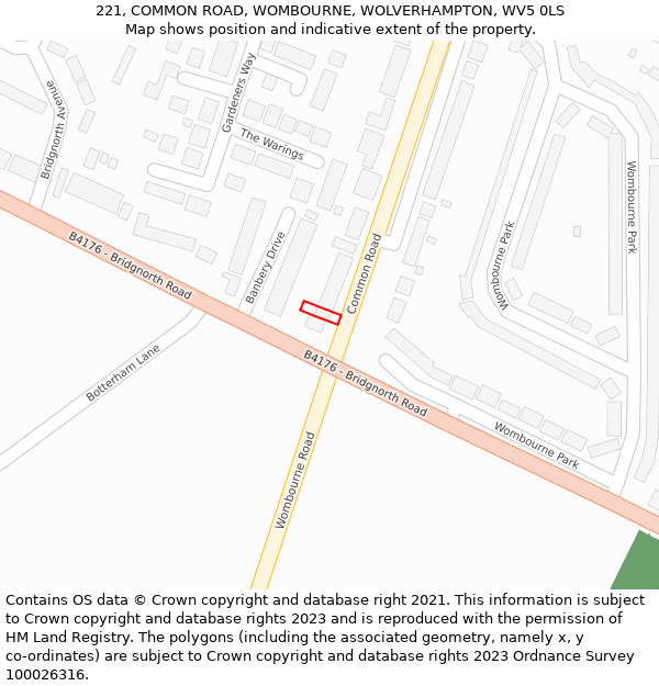 221, COMMON ROAD, WOMBOURNE, WOLVERHAMPTON, WV5 0LS: Location map and indicative extent of plot