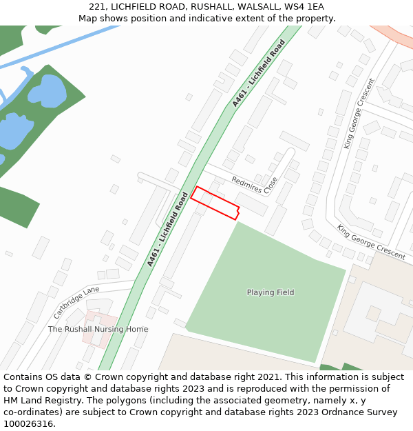 221, LICHFIELD ROAD, RUSHALL, WALSALL, WS4 1EA: Location map and indicative extent of plot