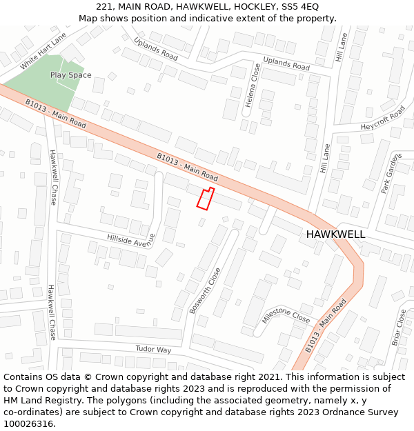 221, MAIN ROAD, HAWKWELL, HOCKLEY, SS5 4EQ: Location map and indicative extent of plot