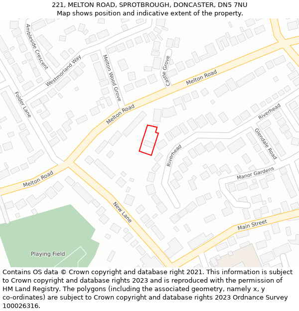 221, MELTON ROAD, SPROTBROUGH, DONCASTER, DN5 7NU: Location map and indicative extent of plot