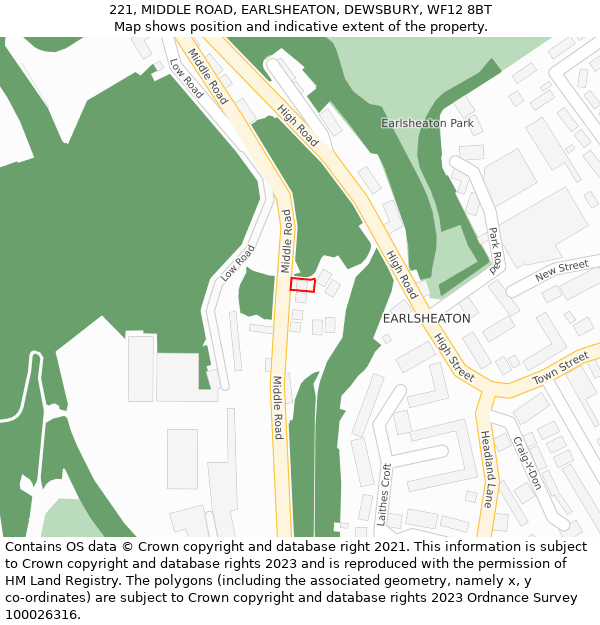 221, MIDDLE ROAD, EARLSHEATON, DEWSBURY, WF12 8BT: Location map and indicative extent of plot