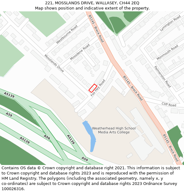 221, MOSSLANDS DRIVE, WALLASEY, CH44 2EQ: Location map and indicative extent of plot