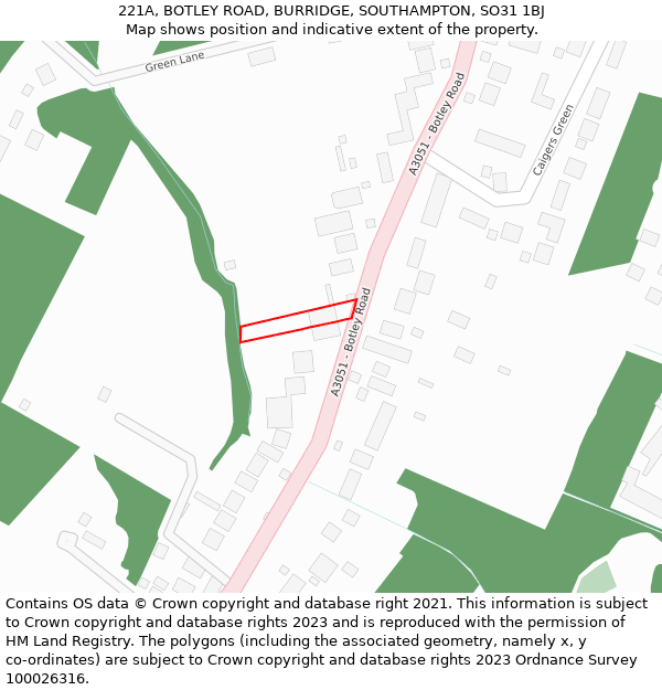 221A, BOTLEY ROAD, BURRIDGE, SOUTHAMPTON, SO31 1BJ: Location map and indicative extent of plot