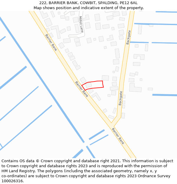 222, BARRIER BANK, COWBIT, SPALDING, PE12 6AL: Location map and indicative extent of plot